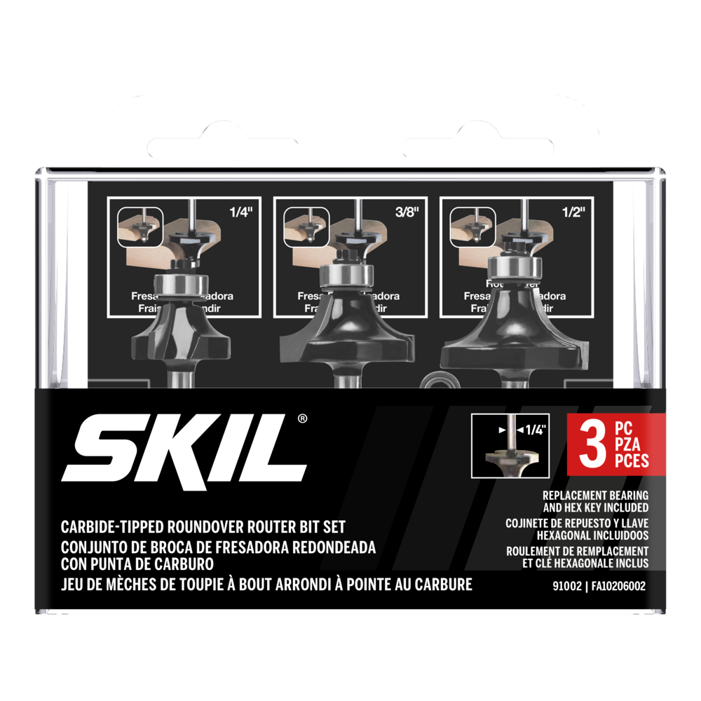 3-Piece Carbide-Tipped Roundover Bit Set